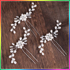 Flower Wedding Hair Pins Bridesmaid Crystal Diamante Pearls Bridal Clips Decor