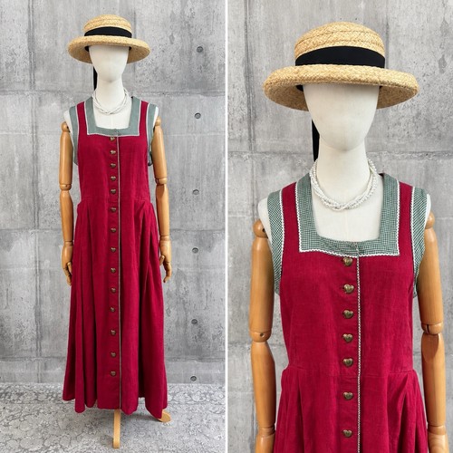 Vintage red dirndl maxi dress - dirndl,