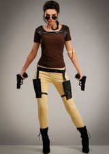 Adult Size Womens Long Lara Croft Style Adventurer Tomb Raider Costume