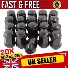 20 x Black Hex Wheel Nuts M12x1.25 60° Tapered Fits Subaru Impreza Hatch Sti WRX