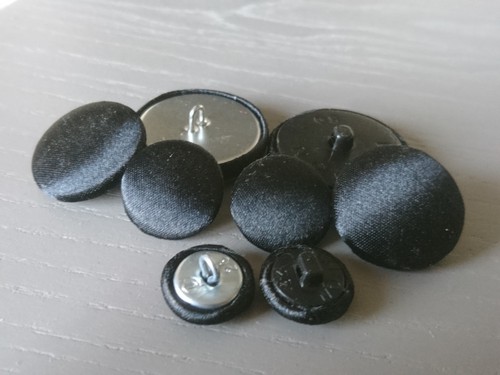 Black satin fabric buttons - black,