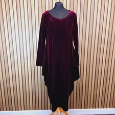 Chesca Velvet Drape Dress Red SIze 1 UK 14 Parachute Long Sleeve Midi