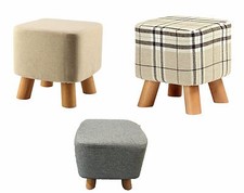 Luxury Wooden Footstool Ottoman Square Pouffe Stool Wooden 4 Legs Padded 