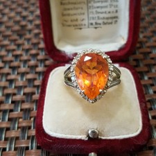 Vintage Sterling Silver Ring Padparadscha Quartz & Zircon UK Size N US 7