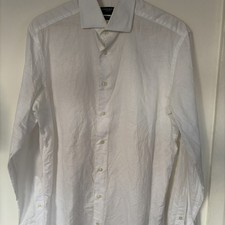 Hackett London Linen Cotton Shirt  White Long Sleeved, Mens Medium 39. 15.5