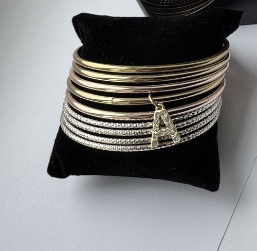 Gold silver stacked bangle - gold,