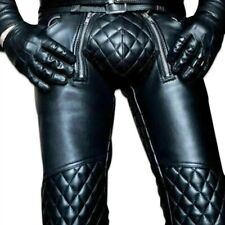 Men's Genuine Cowhide Leather Pants Real Leather Biker Trouser Quilted Pants