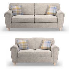 Edgar Chesterfield 3 + 2 Sofa Suite Sand Beige Fabric 3 Seater 2 Seater Ottoman