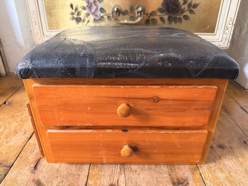 Vintage wooden storage pouffe - wooden,