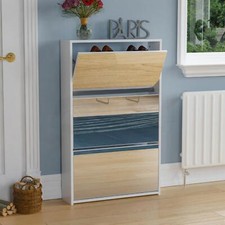 SALE 3 Drawer Mirrored Shoe Cabinet Hallway Storage Rack Shelf Organiser White