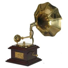 Desk Top Gramophone Player Phonograph Brass Horn HMV Vintage Antique Gift NEW