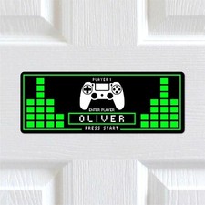 Personalised GAMER Metal Bedroom Door Sign Plaque Player 1 Start Boys Girls Kids