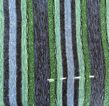 Vintage UPHOLSTERY FABRIC blue & green stripes, Primcot Fabrics, 1 yd + 25 in
