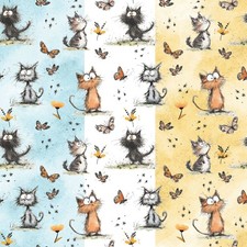 Cats & Butterflies Fabric - 3 fun designs! Metres/Fat/Long/Quarters- 100% Cotton