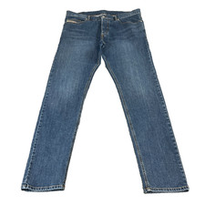Diesel D-Luster Mens Jeans 36 32 Slim Tapered Mid Wash Blue Stretch Whiskers