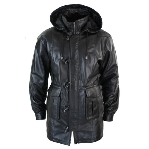 Mens long leather duffle - leather,