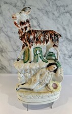 Antique Staffordshire Large Goat with Boy Figure 19th C 12"