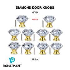 40mm Glass Crystal Door Knobs Gold Diamond Pulls for Cabinet Drawer Handle
