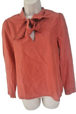 InWear ladies pussy bow shirt blouse size 8UK coral delicate pinstripe side zip