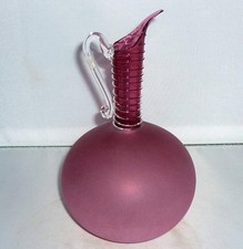 BEAUTIFUL UNUSUAL VINTAGE CRANBERRY PINK GLASS APPLIED SPIRAL NECK JUG ??cm