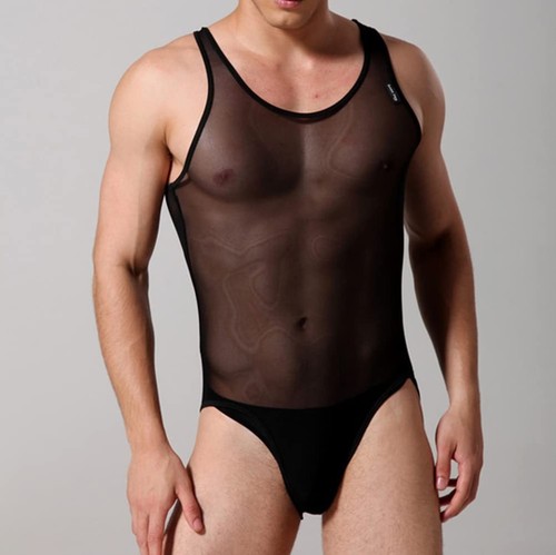 Men sexy sheer black tank - sheer,