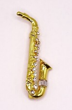 Gold Diamante Large Saxophone Sax Diamante Music Brooch Pin Brand New FREE P&P