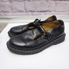 Dr Martens Polley Mary Jane Black Leather Round Toe Shoes Size US 8-9 Distressed