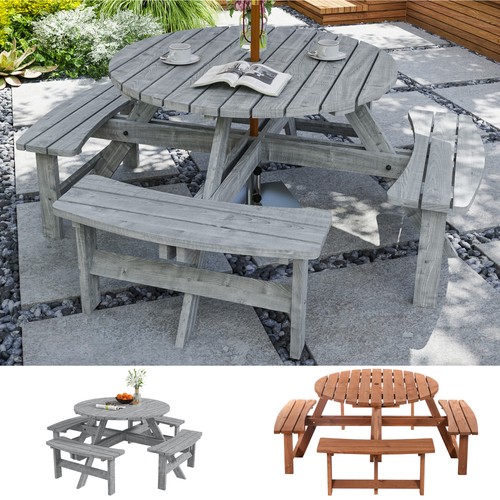 Wooden picnic table bench set - table,