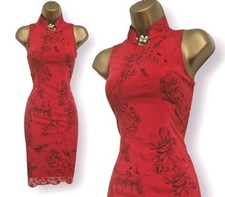 Karen Millen Dress UK 8 Red Silk Chinese Oriental Obi Wiggle Occasion