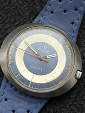 Omega Geneve Automatic Mens Dynamic Watch Vintage Silver Blue Swiss Made