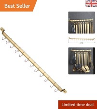 Elegant Wall-Mounted Kitchen Utensil Rack with Gold Titanium Plating & 14 Hooks