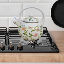 Enamel Tea Kettle with Lid Heat Resistant Juice Water Jug Coffee Pot Whistling