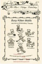 Busy Kitten Motifs for Days-of-the-Week Hot Iron Embroidery Transfers