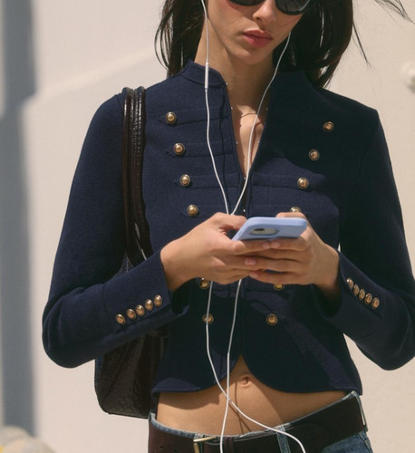 Zara buttoned jacket navy - jacket, blue