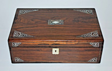 ANTIQUE VICTORIAN ROSEWOOD AND MOTHER OF PEARL WRITING SLOPE LAP DESK BOX