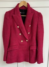 Zara Size Xs 6 8 Pink Boucle Jacket Blazer Smart Double Breasted 