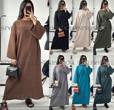 Womens Ladies Corduroy Ribbed Winter Longline Oversized Jumper Abaya Maxi Dress