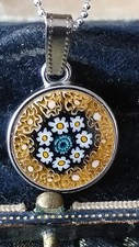 Vintage 1990-s Murano Glass Millefiori Silver Pendant on 18 inch Chain
