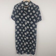 Vintage Jaeger Dress Womens UK 8 Black Silk 90s Abstract Polka Dot Retro Mod