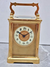 Antique French Brass Carriage Clock – Ornate Handle – Visible Movement With Key