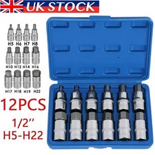 UK Allen Key / Hex Bit Socket Set 12pc 1/2" Drive Metric 5mm to 22mm - H5 To H22