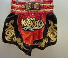 Traditional Muay Thai Shorts – Red, Black & Gold – *Thai Boxing Gear*  - 30" 