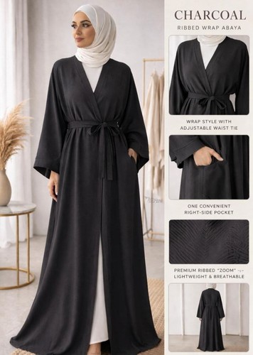 Women ribbed wrap abaya - women’s,