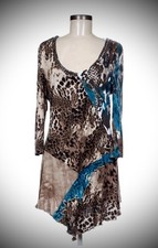 Vintage Y2K biba asymmetrical contrast animal print dress Size L