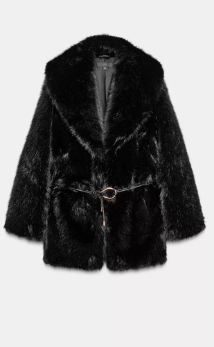 Zara faux fur belted - fur, coat