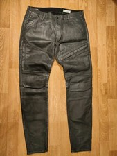 G-Star Raw Mens Biker Thickly Coated Distressed  Waxed Shiny Leather Look Jeans