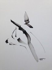 Original signed Ink sketch painting of a Whippet Greyhound Lurcher A4