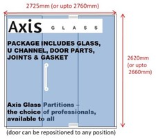 NEW FULL KIT 10mm Toughened OFFICE Glass Partition with Door 2620mm(h)x2725mm(w)