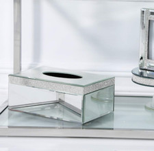 Sparkling Crystal Diamante Mirrored Glass Tissue Box Holder Cover