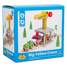 Bigjigs Rail Wooden Big Yellow Crane Railway Track Extension Toy Train Set New
